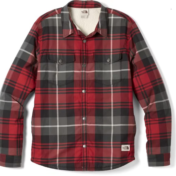 The North Face Men's Campshire Sherpa Fleece Lined Shirt Flannel Red Black Plaid - Picture 2 of 9